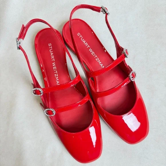 Stuart Weitzman Claris Mary Jane Slingback Red Patent Cherry  Size 7 / 37.5 - Picture 2 of 15